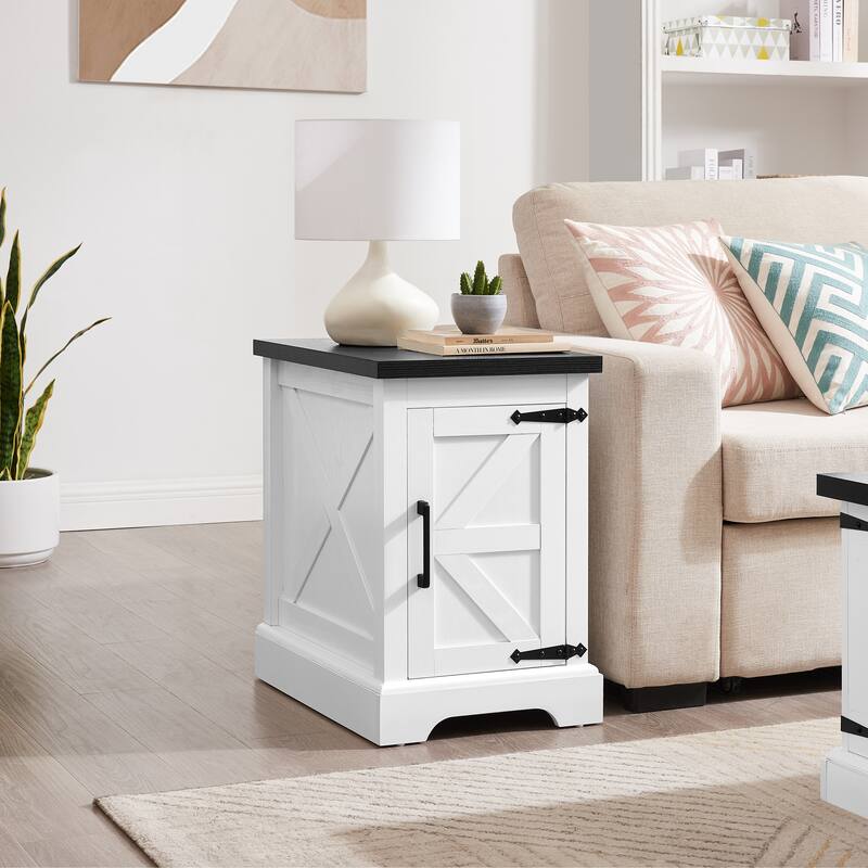 Farmhouse end table Nightstand Rectangular Farmhouse End Table with Barn Door