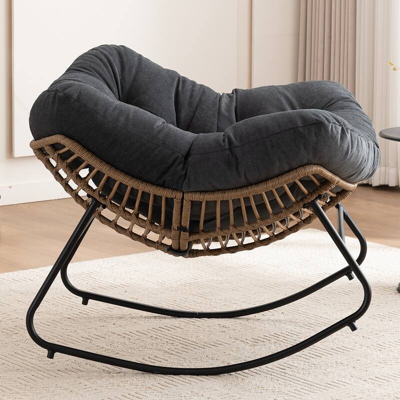 Wicker Rocking Chair Accent Chair with Ergonomic Design, Gentle Rocking Motion Lounge Chair for Living Room