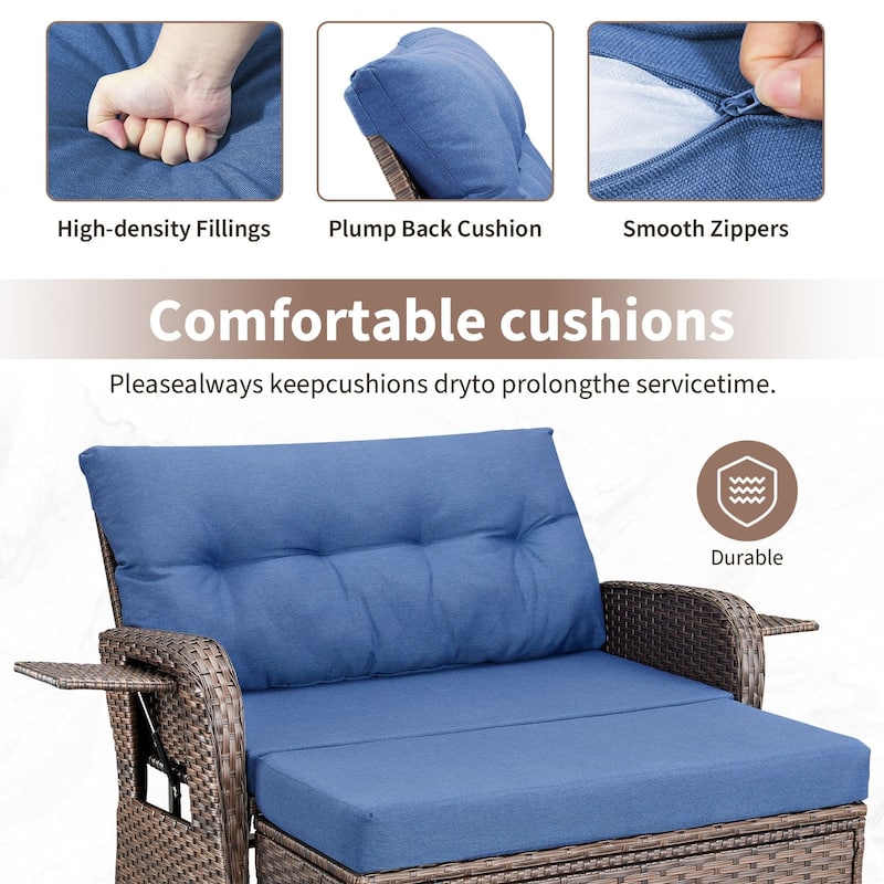 Gymojoy Adjustable Outdoor Wicker Daybed Patio Sofa Bed, 5-Position with Storage Ottoman