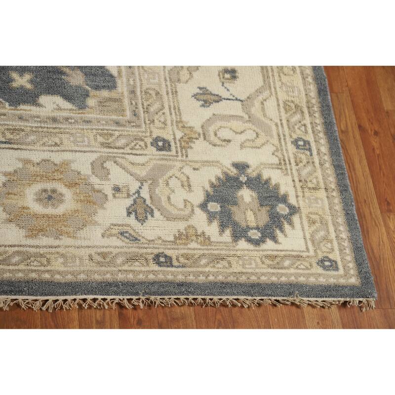 Slate Oushak Indian Area Rug Hand-Knotted Wool Carpet - 7'10" x 9'9"