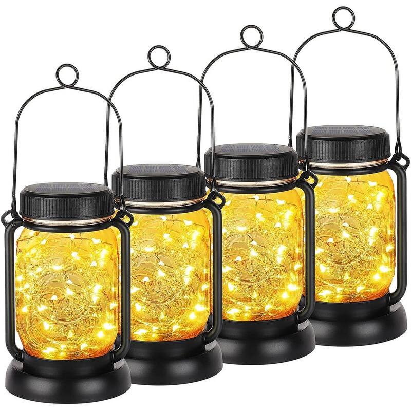 4 Pack Solar Hanging Lantern with Stakes - Warm White