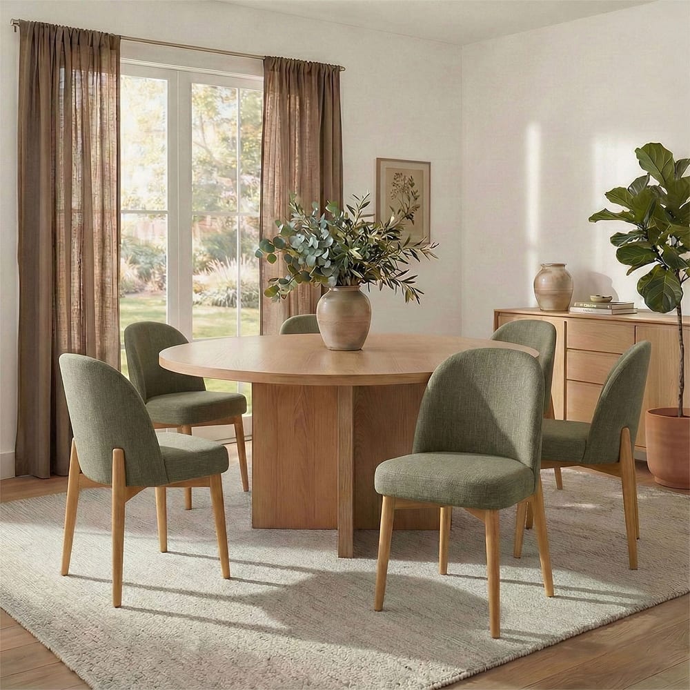 Modern Linen-Blend Parsons Dining Chairs with Solid Wood Legs