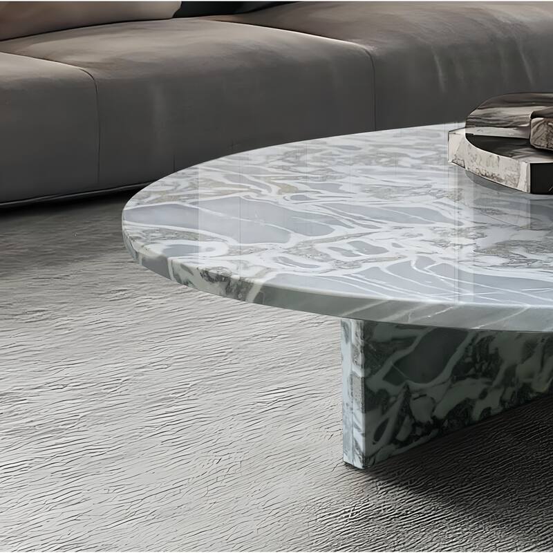 Roomfitters Round Marble Coffee Table, Natural Stone Living Room Table, Solid Marble Low Profile Design