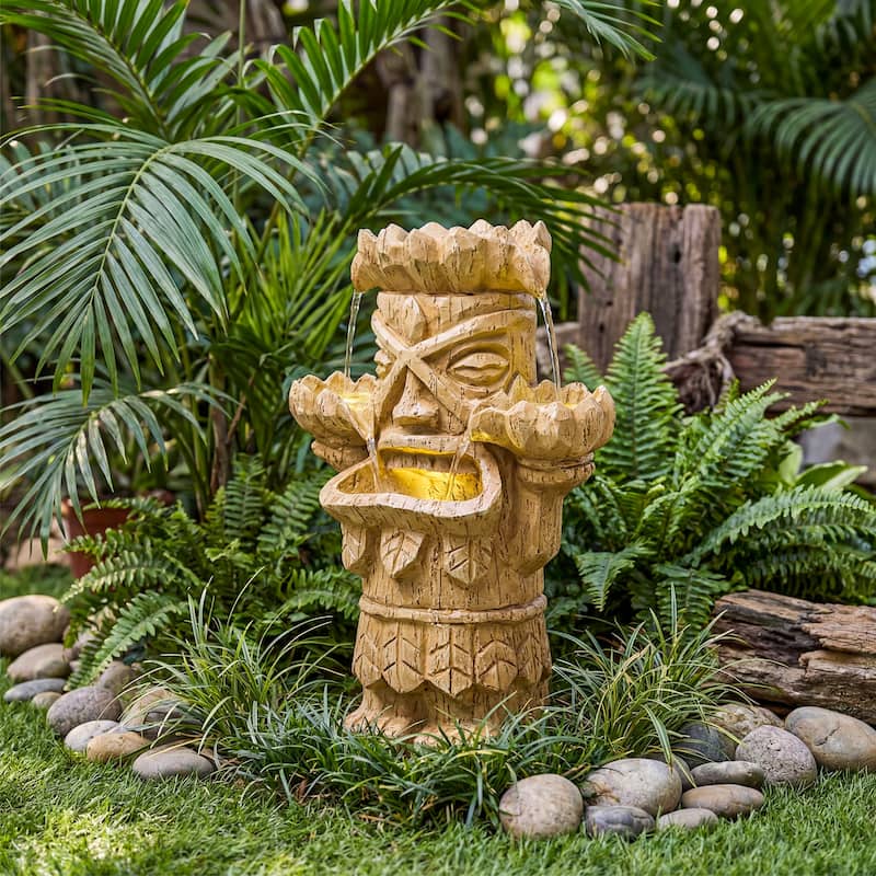 Vbal Hand Crafted Light Brown Resin Tiki Head Fountain Weather Resistant