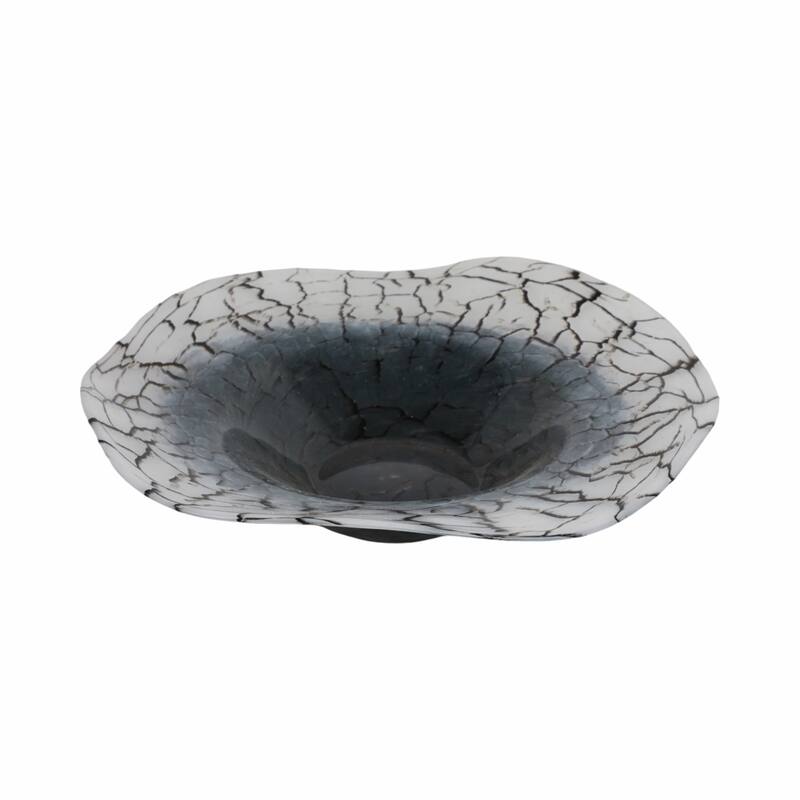 Modern Abstract Cracked Glass Texture Bowl - Home Decor - 12", Black - 12.0"