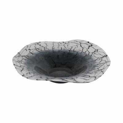 Modern Glass Bowl with Freeform Rim and Cracked Vein Texture - 12" x 12" x 2"