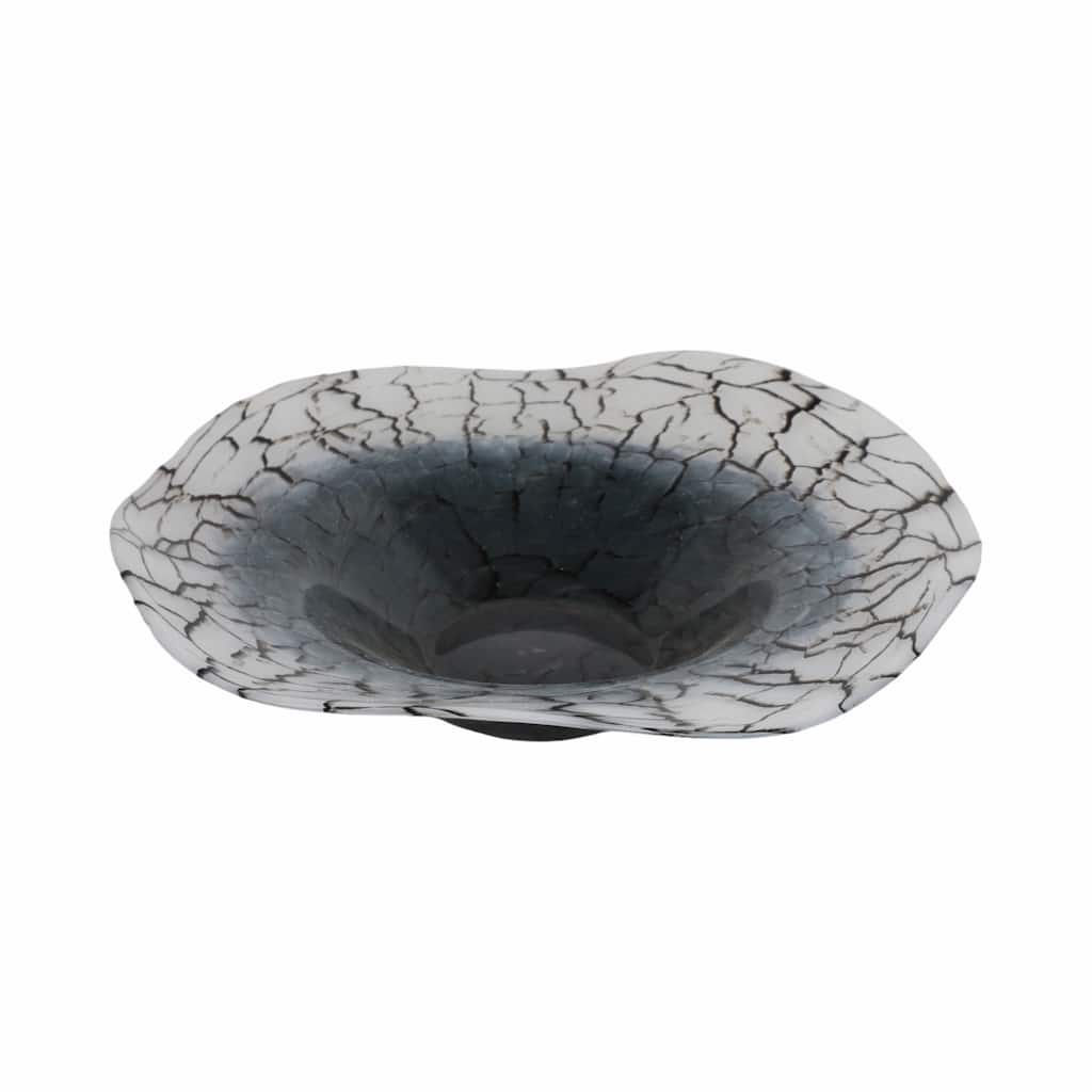 Modern Glass Bowl with Freeform Rim and Cracked Vein Texture - 12" x 12" x 2"