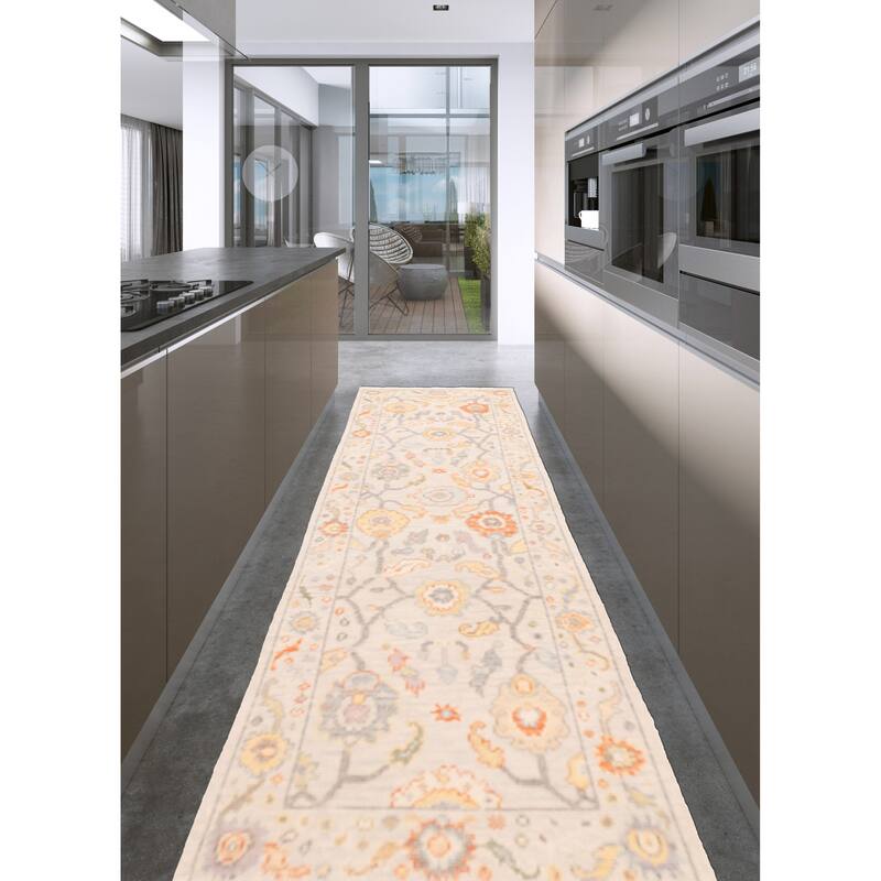 ECARPETGALLERY Hand-knotted Modern Oushak Light Grey Wool Rug - 2'7 x 8'1
