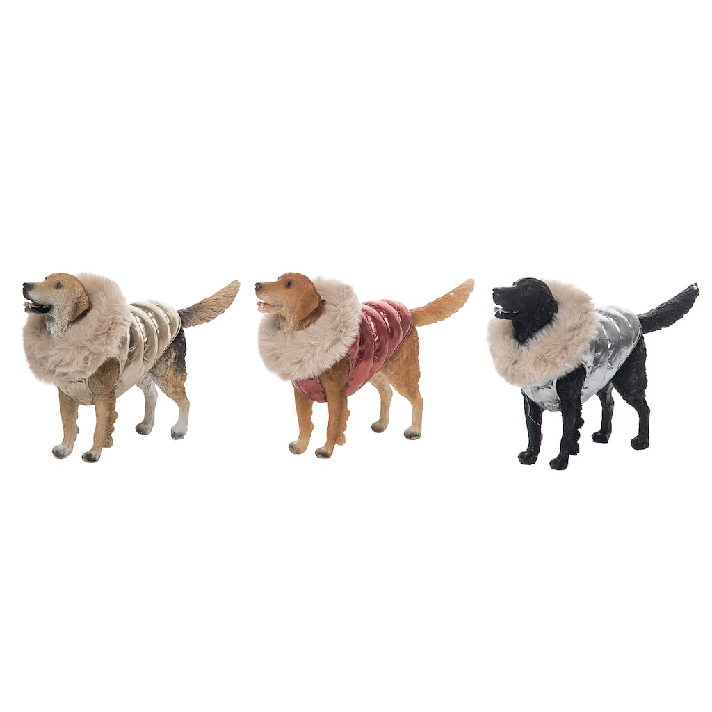 Transpac Resin Puffy Coat Dog Figurine Set of 3 Christmas Home Decorations