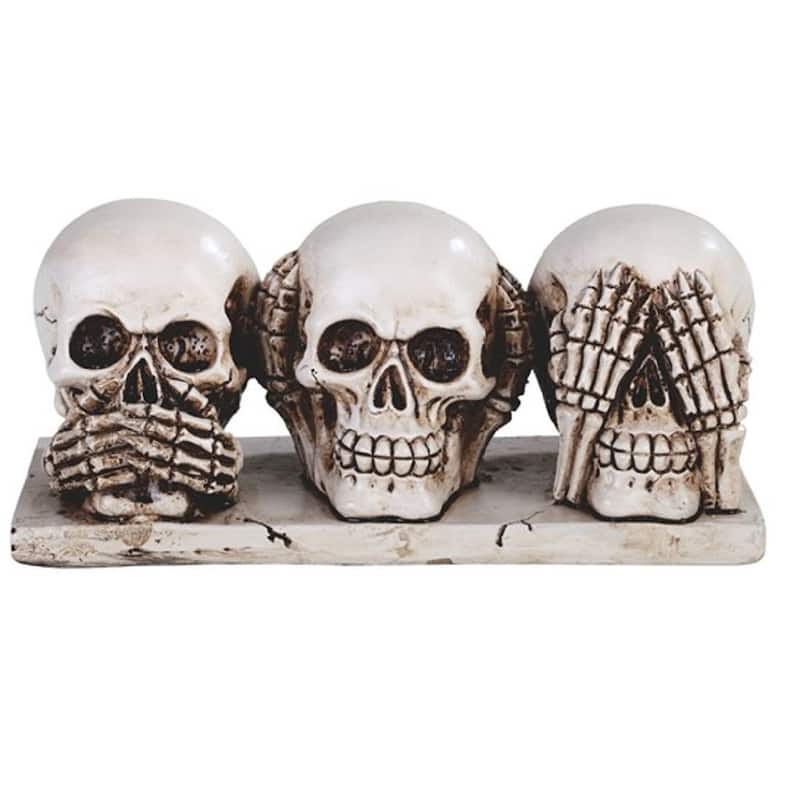 Q-Max 3-Piece Skull Head Hear See Speak No Evil 6.5"W Statue Fantasy Decoration Figurine Set