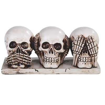 Q-Max 3-Piece Skull Head Hear See Speak No Evil 6.5"W Statue Fantasy Decoration Figurine Set