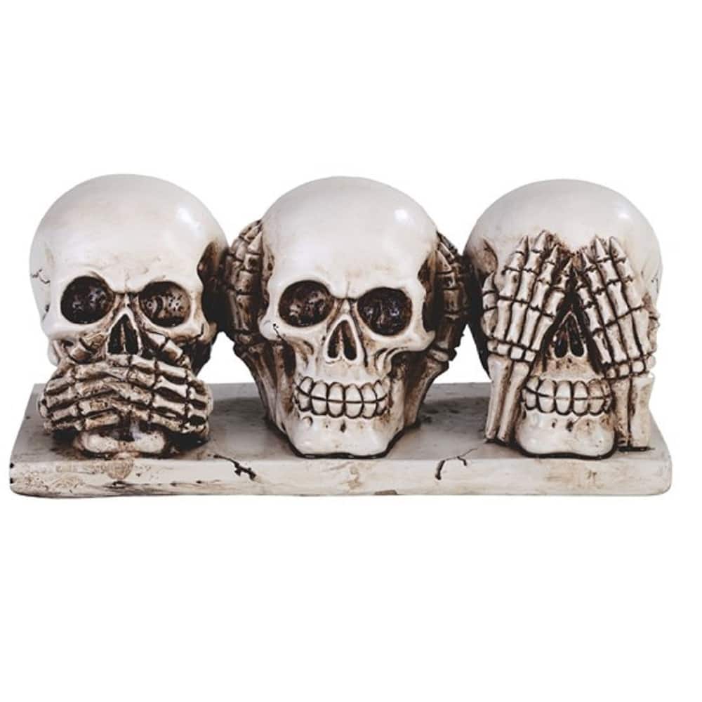 Q-Max 3-Piece Skull Head Hear See Speak No Evil 6.5"W Statue Fantasy Decoration Figurine Set