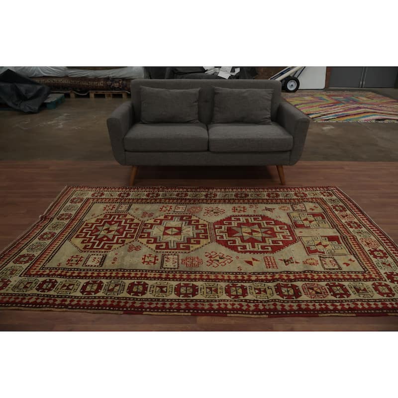 Hand Knotted Oriental 100% Wool Carpet Traditional Tribal Beige & Ivories Kazak Area Rug - 7' 11'' X 4' 11''