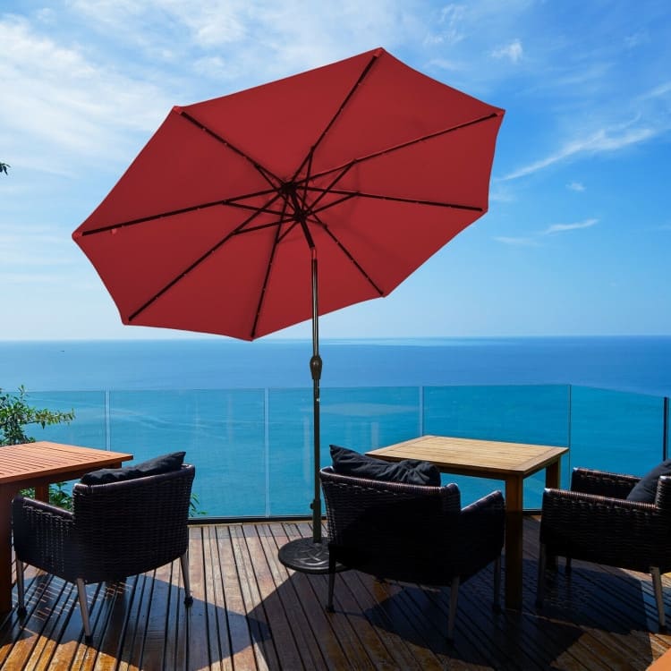 10' Solar LED Lighted Patio Market Umbrella Shade Tilt Adjustment Crank