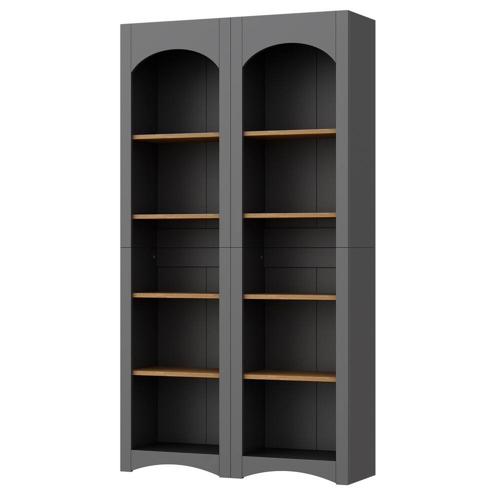 Free Standing 5 Tier Bookshelves Set of 2, Farmhouse Two-Tone Storage Cabinet - 39.3" W × 12.4" D × 72" H