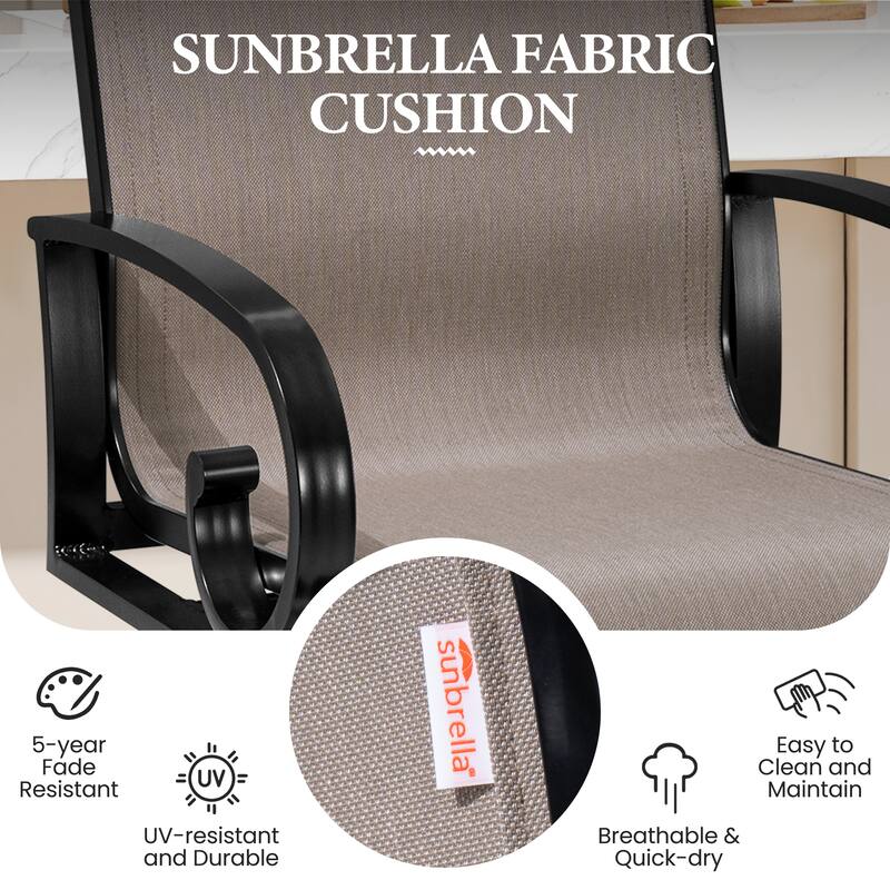 VredHom Outdoor Patio Bar Stools Swivel Bar Chair Sunbrella Textilene Sling - 20.1 in W x 44.3 in H