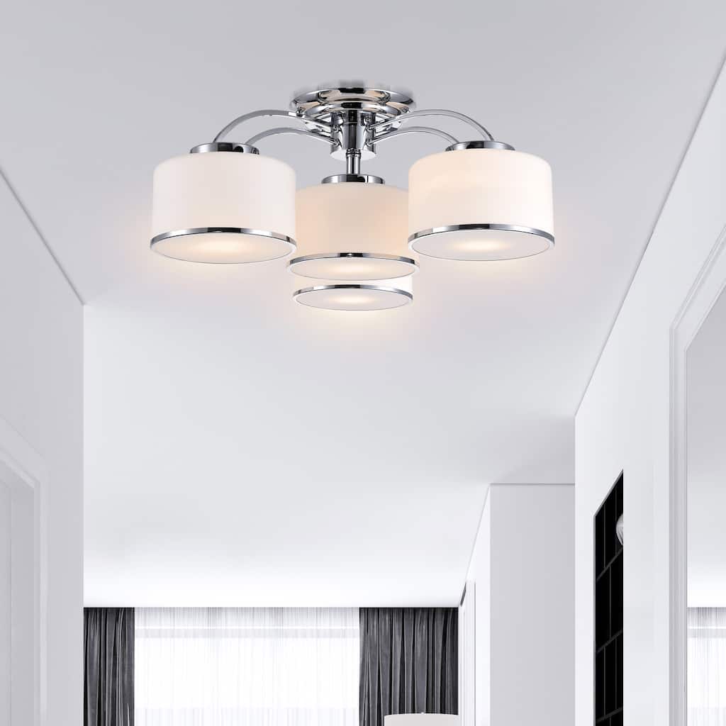 Frosted 4 Light 28in Chrome Drum Shade Flush Mount