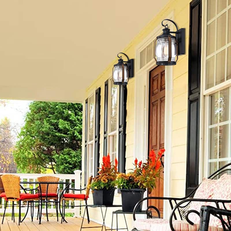 2-Pack 1-Light 11.84-in Outdoor Wall Light with Black and Barnwood