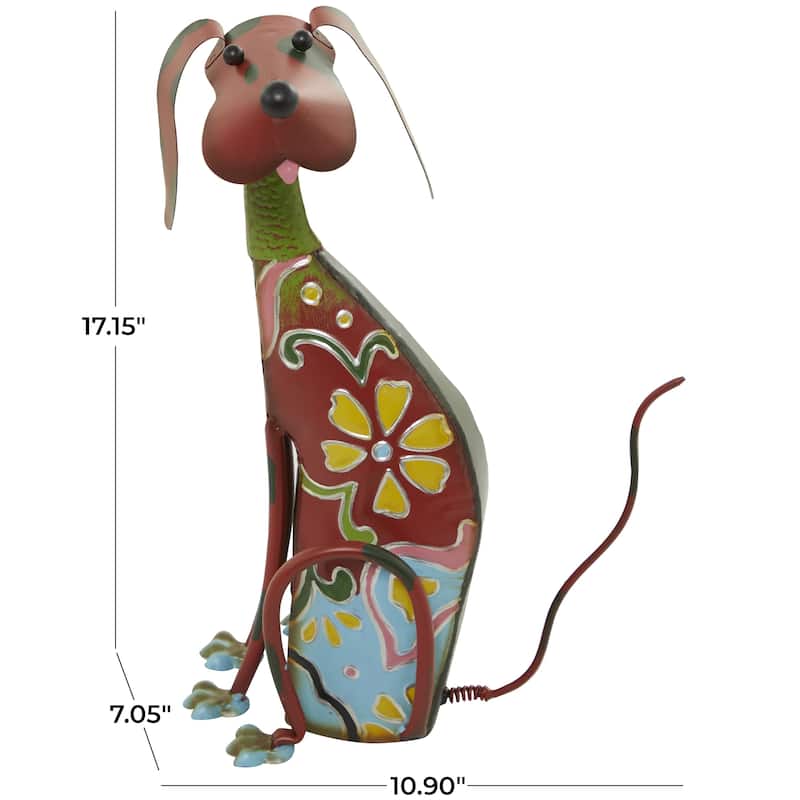 Metal Dog Indoor Outdoor Decorative Garden Sculpture with Floral Pattern - Multi Colored - Roche River Decor