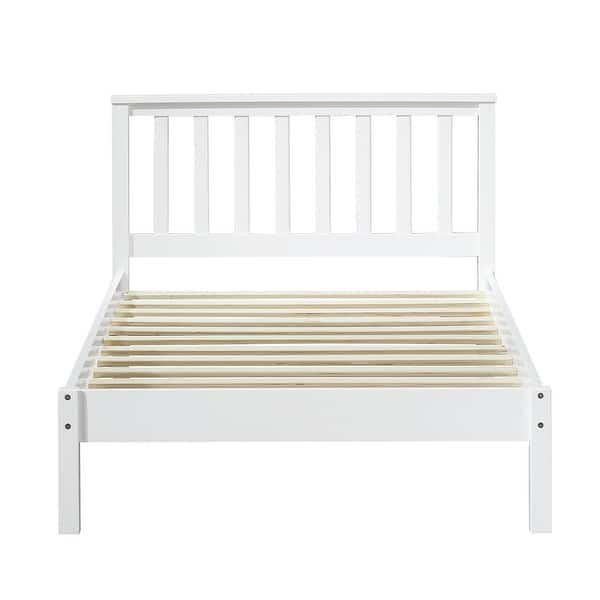 Wooden Twin Bed with Slat Headboard in White Bed Bath & Beyond 36783171
