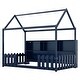 preview thumbnail 20 of 34, Kids Twin Floor Bed with Roof Frame and LED Light, Wooden House Bed with Bookshelf Storage and Guardrails