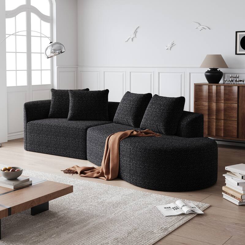 Upholstered Oversized Sectional Sofa, 112-Inch Chenille 4-Seater Extra Deep & Wide Seat Curved Cloud Couch with 4 Throw Pillows