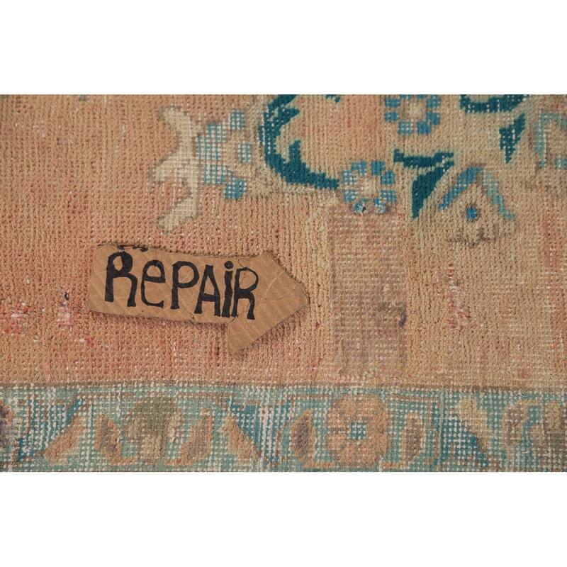 Handmade Orange Tabriz Persian Vintage Wool Carpet - 6'4" x 9'9"