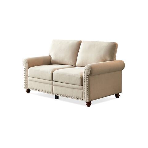 Loveseat Double Sofa Nails Living Room Solid Wood Leg