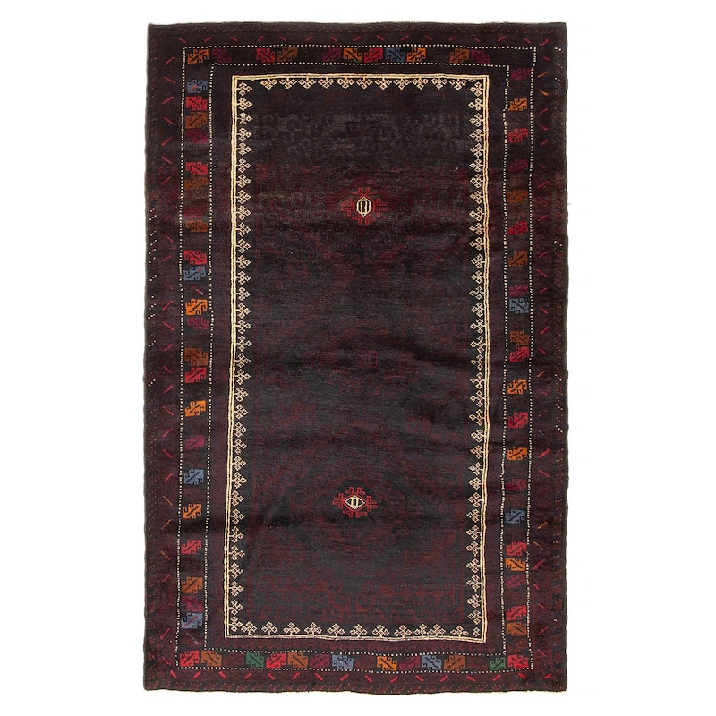 ECARPETGALLERY Hand-knotted Baluch Black Wool Rug - 3'10 x 6'4 - Black - 3'10 x 6'4