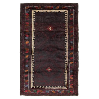 ECARPETGALLERY Hand-knotted Baluch Black Wool Rug - 3'10 x 6'4