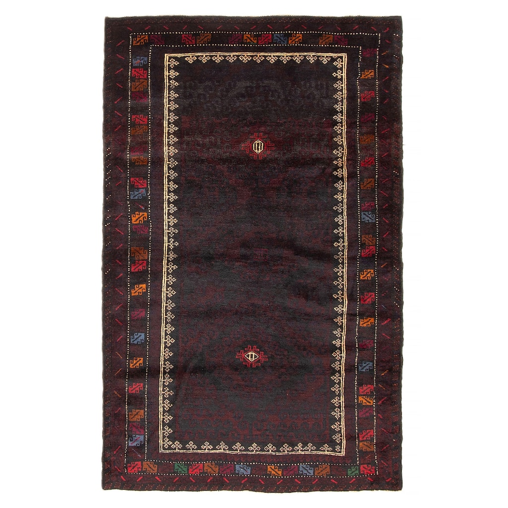 ECARPETGALLERY Hand-knotted Baluch Black Wool Rug - 3'10 x 6'4