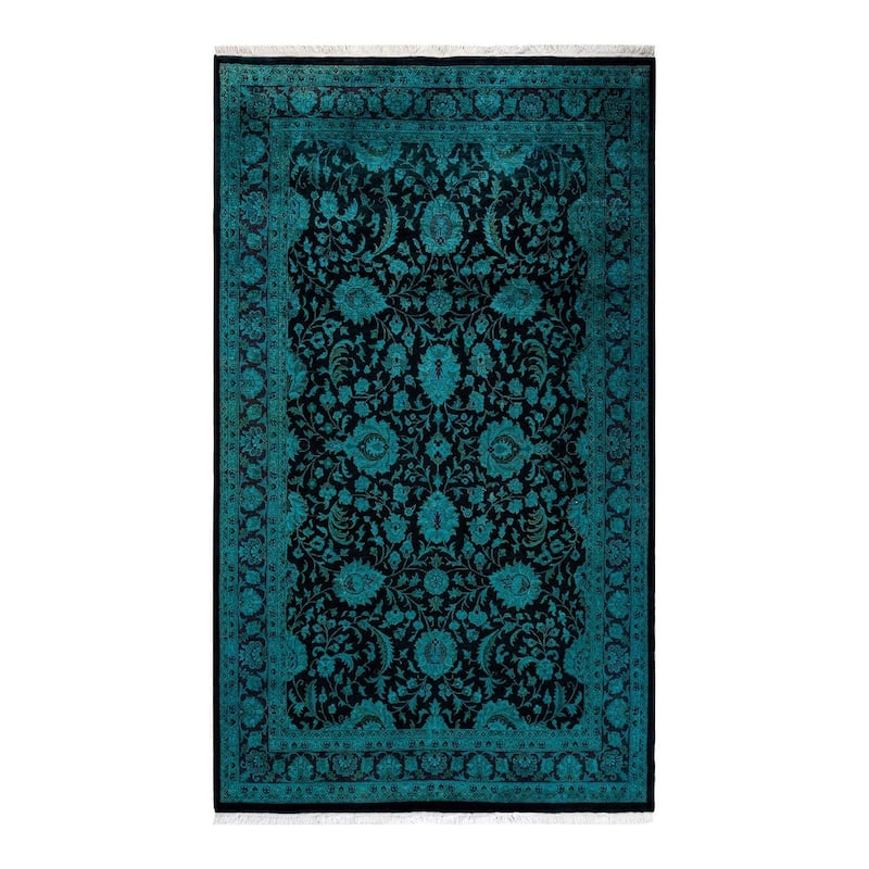 Overton Hand Knotted Wool Vintage Inspired Modern Contemporary Overdyed Black Area Rug - 3' 10" x 6' 5"