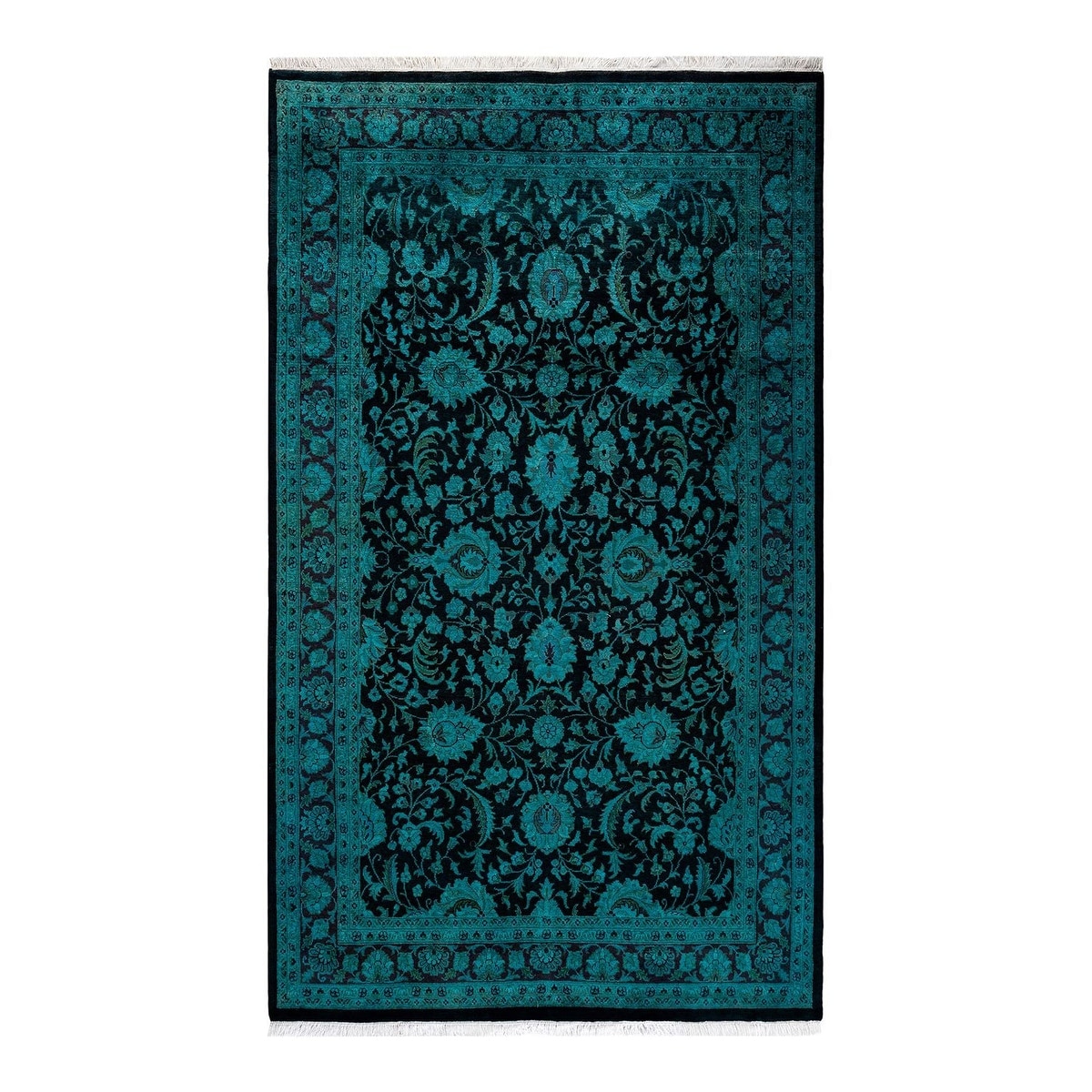 Overton Hand Knotted Wool Vintage Inspired Modern Contemporary Overdyed Black Area Rug - 3' 10" x 6' 5"