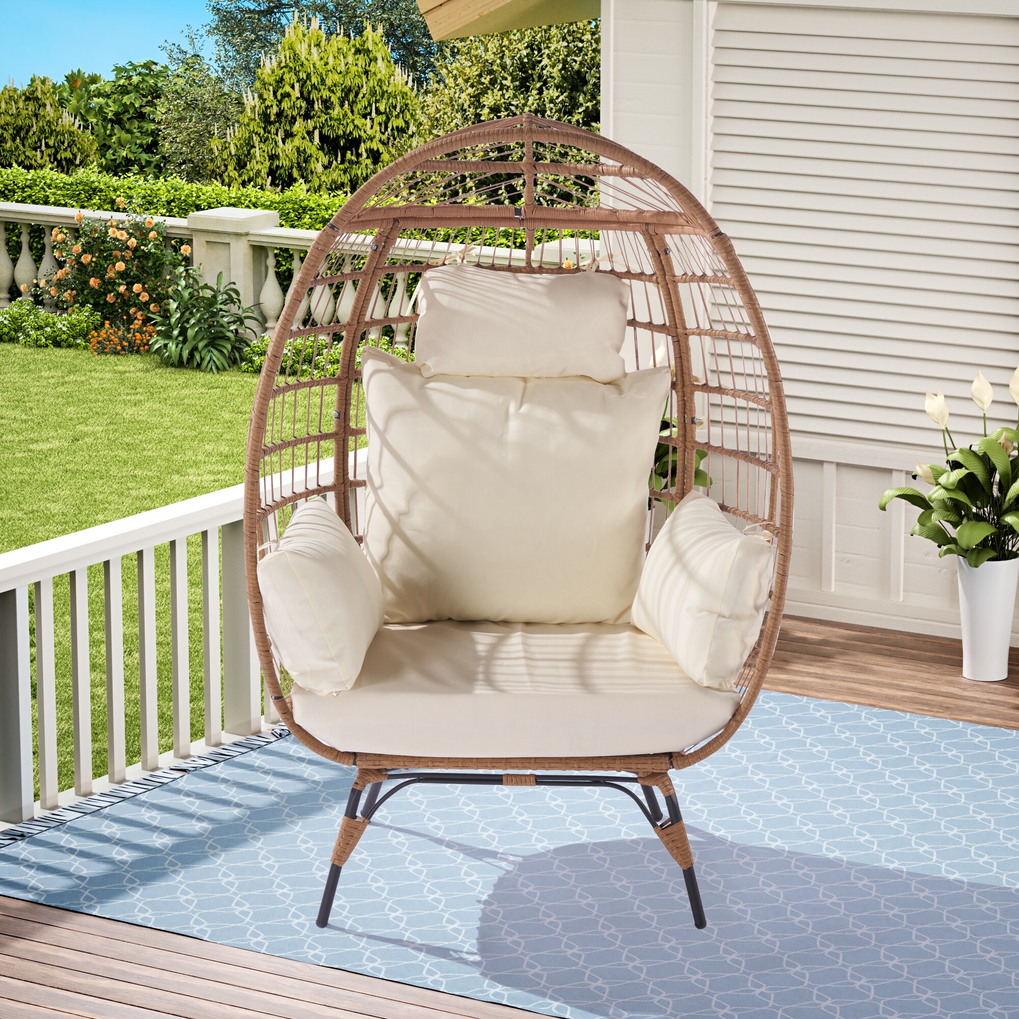 Outdoor Rattan Waterproof Swing Chair Single Person Egg Chair Lounger for Patio 100 Hand Woven Bed Bath Beyond 40429236