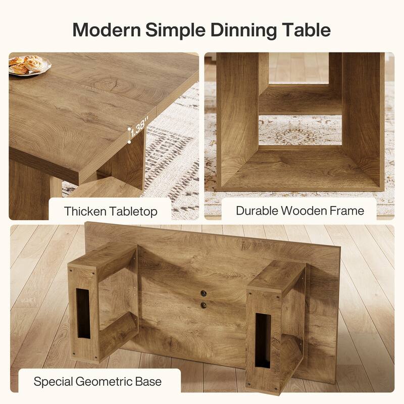 63-Inch Dining Table for 6-8, Brown Rectangular Kitchen Table with Strong Geometric Frame