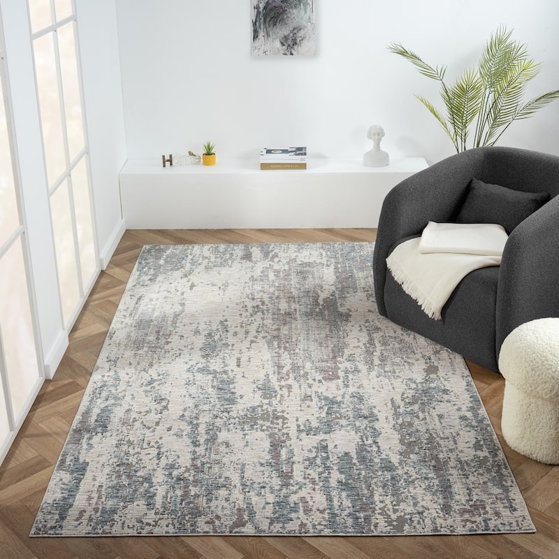 Reeves Modern Abstract Gray/Blue Performance Indoor Area Rug by Sevita - 5' x 8'