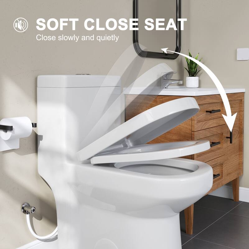 HOROW 1 Piece Dual Flush Toilet White 0.8/1.28 GPF Seat Included 10 Inch Rough In - N/A