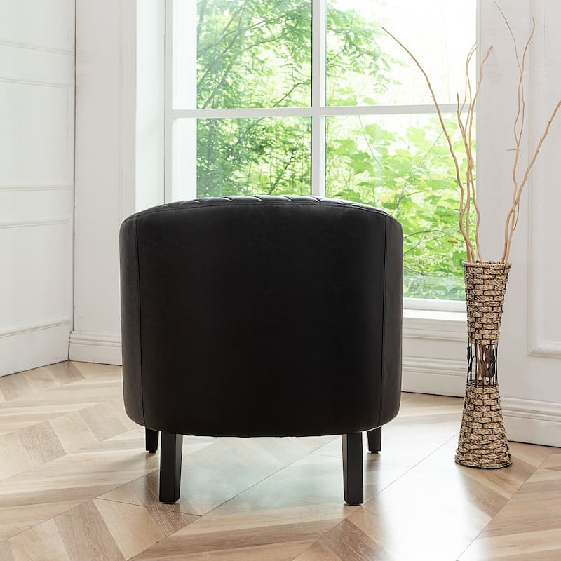 KINWELL PU Leather Tufted Barrel Chair Club Armchair with Nailheads