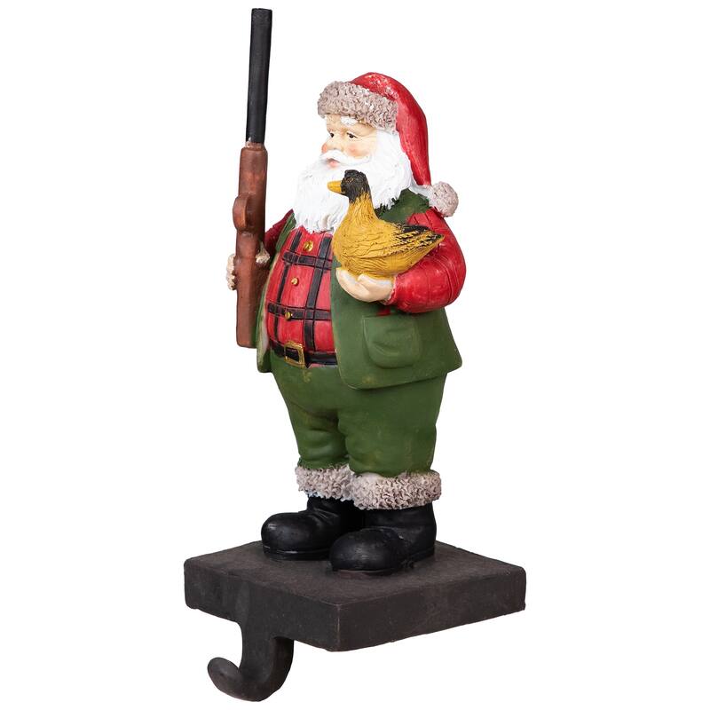 8.5" Hunter Santa with Duck Christmas Stocking Holder