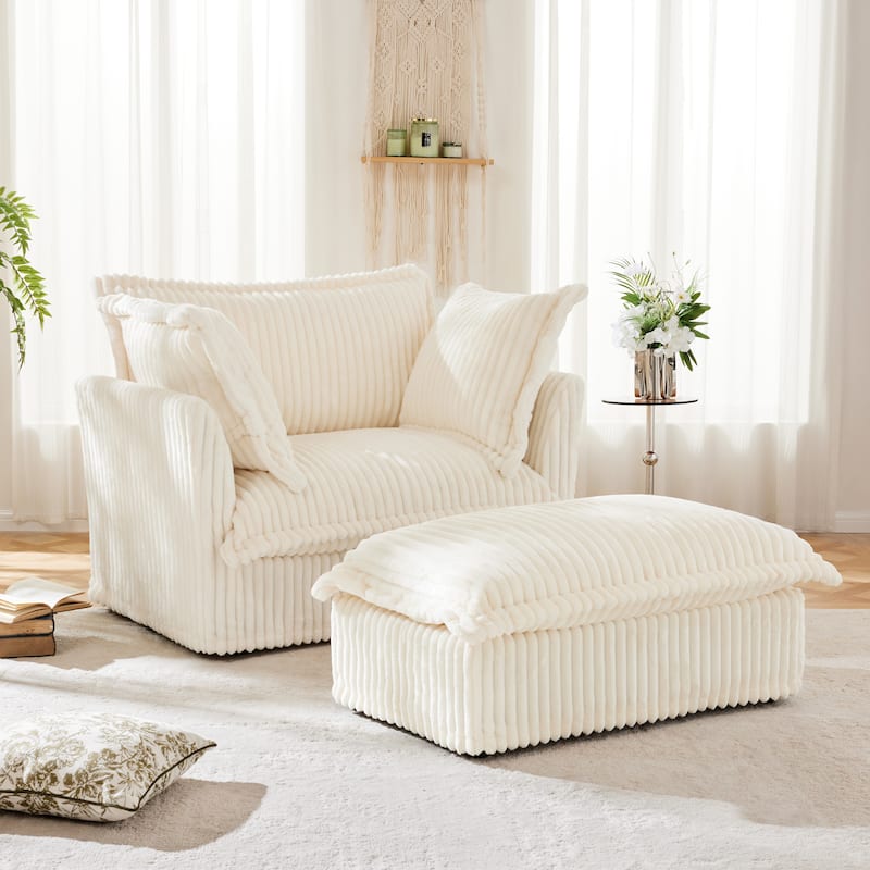 Oversized Accent Chair with Ottoman, Modern Cloud Chaise Lounge Chair with Deep Seat, Upholstered Armchair Reading Sofa Chairs