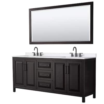 Daria 80-inch Double Vanity, 3 Hole Quartz Top, 70-inch Mirror