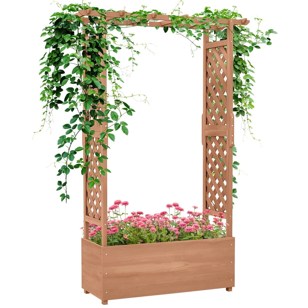 Raised Garden Bed,Arch Trellis for Vine Climbing Plants,Hanging Flowers,70.75" Tall Planter Box with Drainage Hole,Fabric Filter