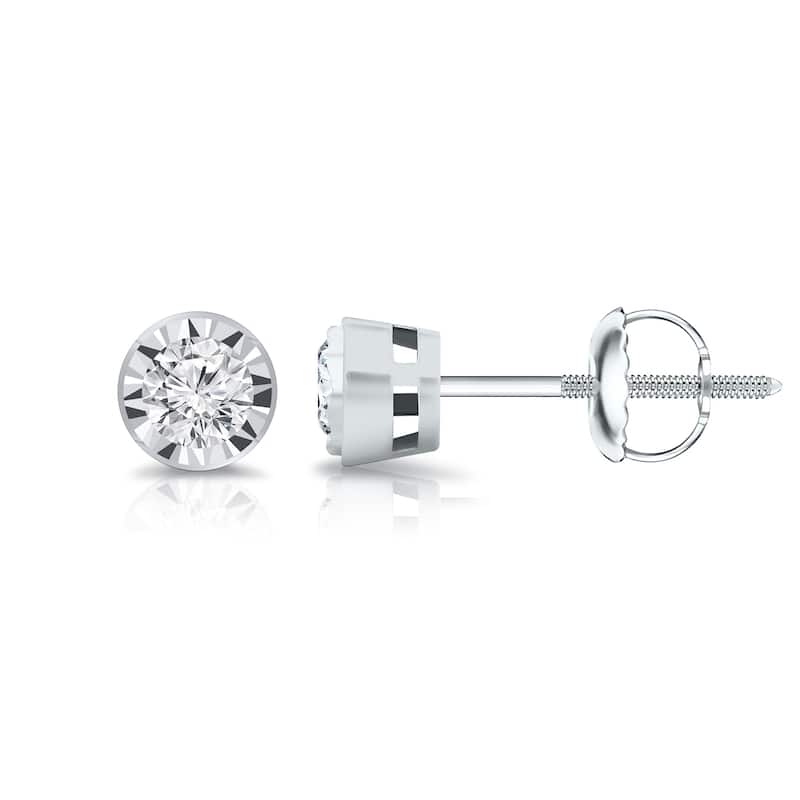 Auriya 1/5ctw Bezel-set Diamond Stud Earrings 14k Gold - White