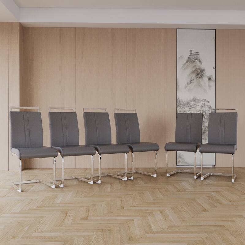 Modern Dining Chairs,PU Faux Leather High Back Upholstered Side Chair with Silver Metal Legs