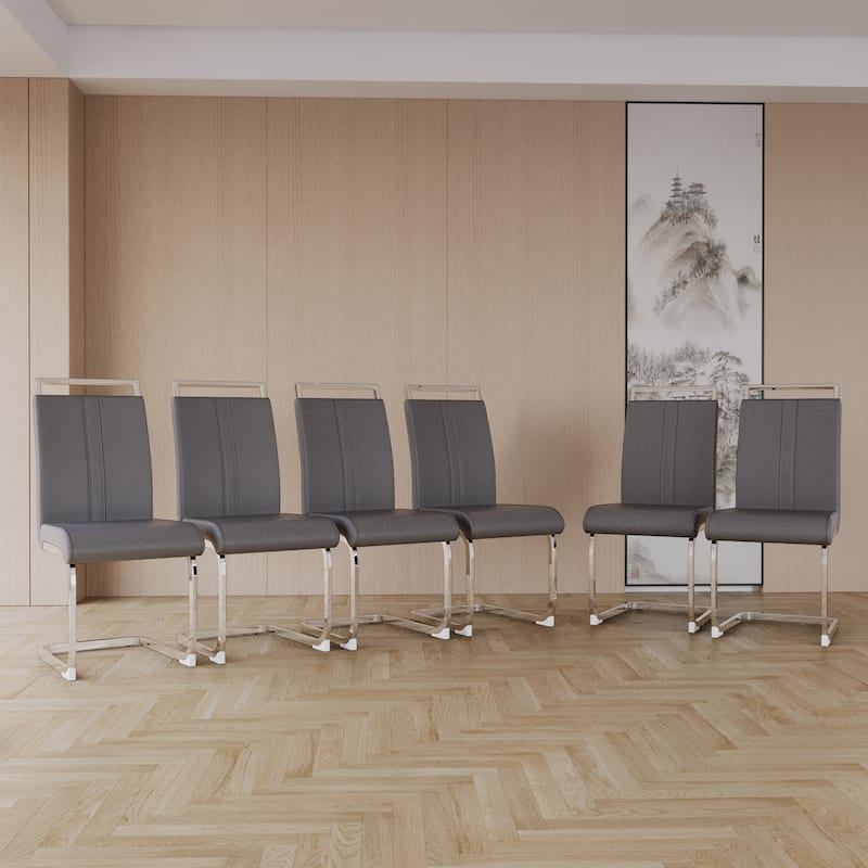 Modern Style Faux Leather High Back Dining Chairs Set of 4 with Metal Legs for Dining Room