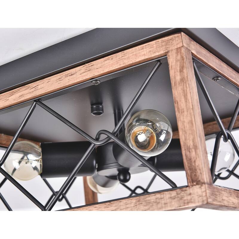 Black and Brown Geometric Farmhouse Rectangular Cage Design Flush Mount Ceiling Light