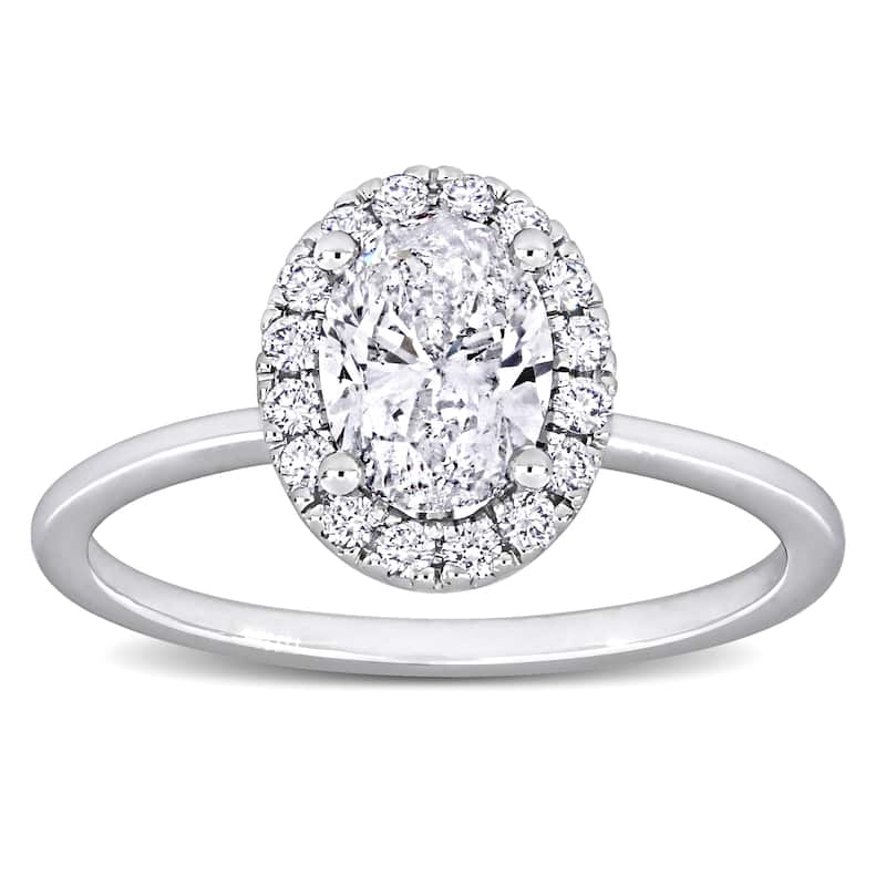 Miadora 1 1/4ct TDW Oval Diamond Halo Engagement Ring in 14k White Gold