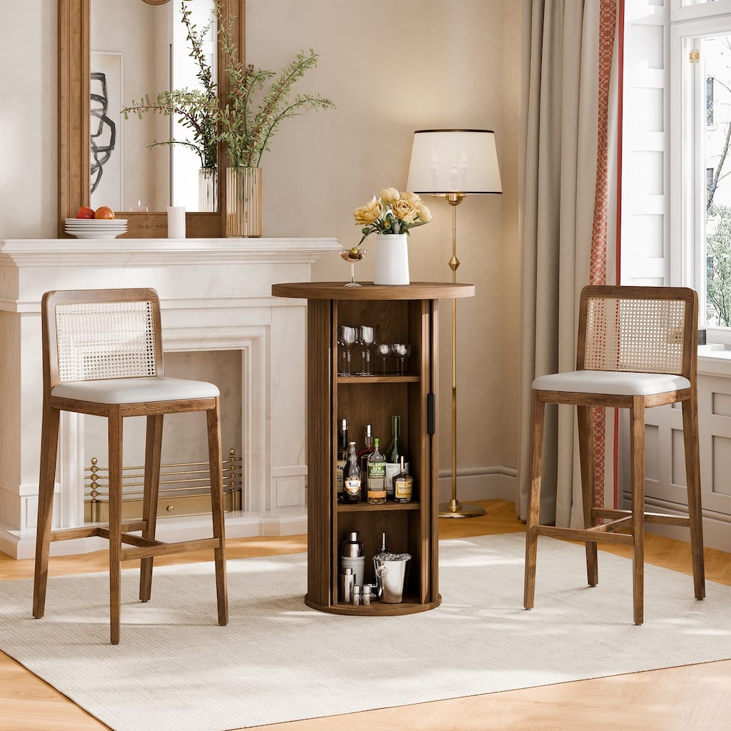 Small Tambour Dining Table with Three-Layer Storage Shelf, 36" Tall Round Bar Table - 36'' H X 23.6'' W X 23.6'' D