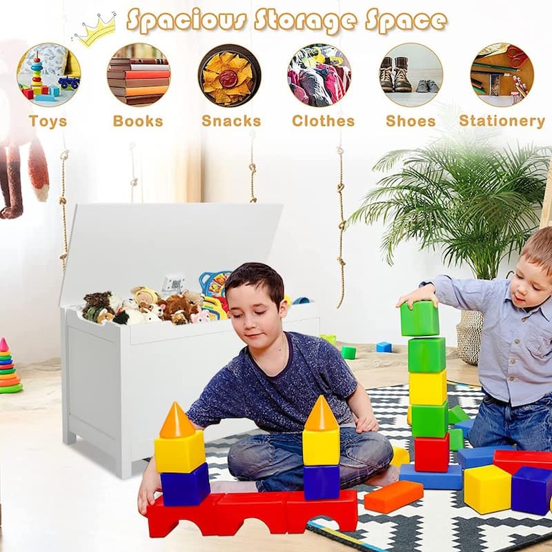 Toy Box Toy Storage Chest Bench with Safety Hinged Lid for Ages 3+