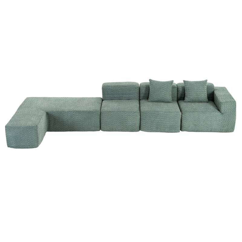 116.5" Sectional Sofa Full-compressed Sofa Couch Free-combined Sofa for Living Room, Beige